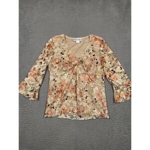 Vintage Dress Barn Lace Blouse Y2K Top Floral Beige Bell Sleeves PL‎ Large